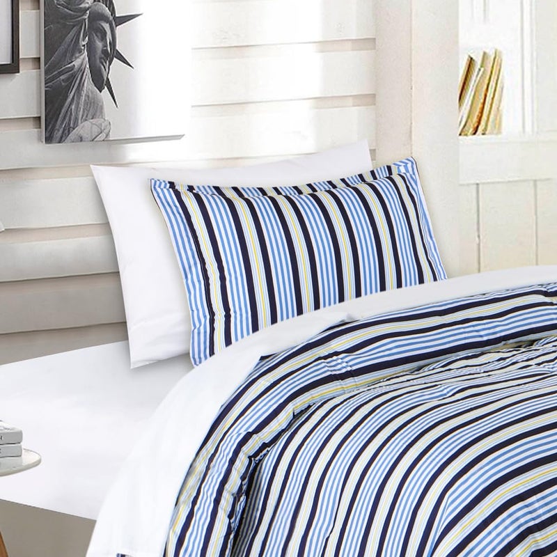 EMME 5-Pieces Bed-in-A-Bag Bedding Comforter Set, Blue Stripe Brushed Microfiber Bed Set with Sheets, Soft Comfortable Down Alternative Comforter Set (5-Piece Twin/Twin XL, Blue Stripe) - Image 2